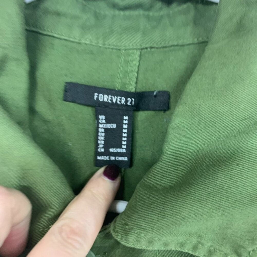 Forever 21 Jumpsuit Womens Medium Army Green Short Sleeve Wide Leg - Picture 5 of 14